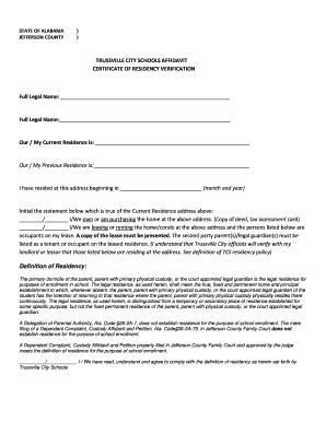 Alabama Residency Verification Affidavit