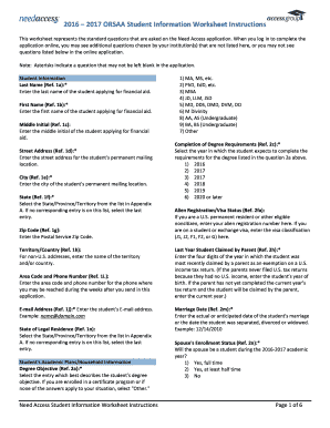 Need Access Student Information Worksheet