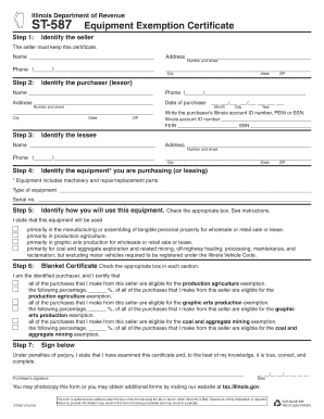 Illinois Equipment Exemption Certificate