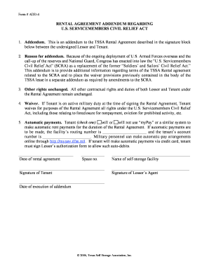 US Servicemembers Civil Relief Act Rental Addendum