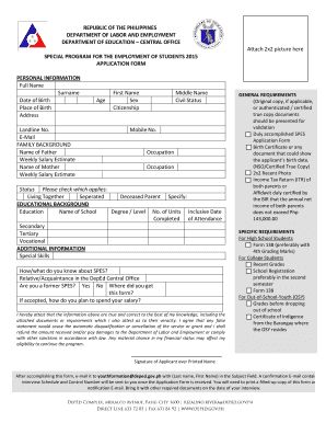Special Program for the Employment of Students Application Form