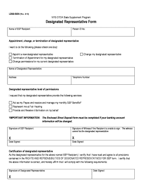 NYS OTDA State Supplement Program Designated Representative Form