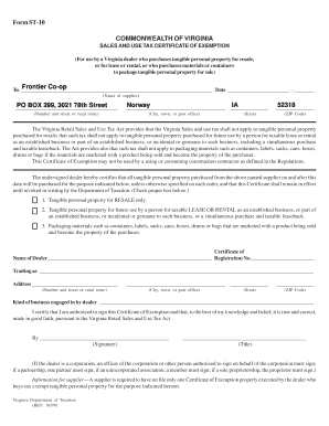 Virginia Sales and Use Tax Certificate of Exemption