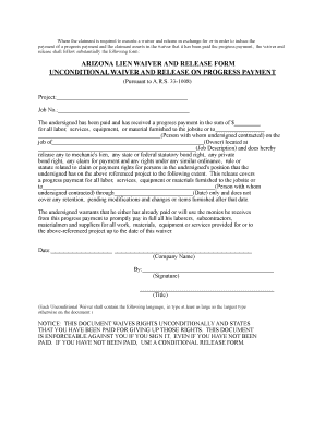 Arizona Lien Waiver and Release Form