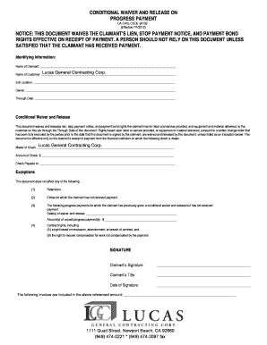 Conditional Waiver and Release on Progress Payment