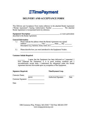 Delivery and Acceptance Form