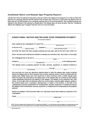 Conditional Waiver and Release Upon Progress Payment
