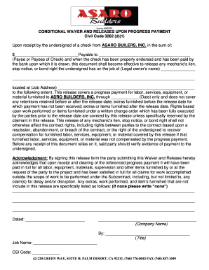 Conditional Waiver and Release Upon Progress Payment