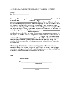 Conditional Waiver and Release on Progress Payment