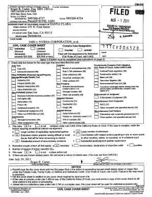 California Civil Case Cover Sheet