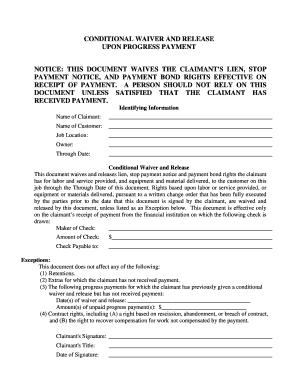 Conditional Waiver and Release Upon Progress Payment