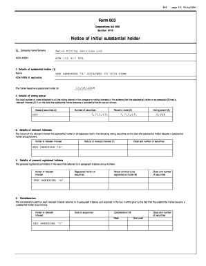 Form 603 Notice of Initial Substantial Holder