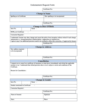 Insurance Endorsement Request Form