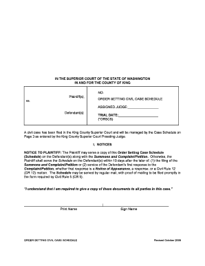 Order Setting Civil Case Schedule