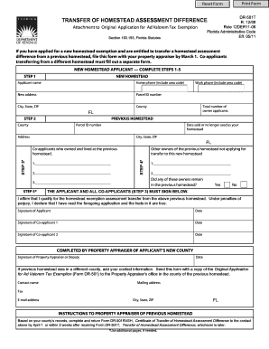 Florida Homestead Assessment Transfer Form DR-501T
