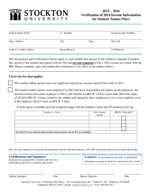Verification of 2014 Income Information for Student Nontax Filers