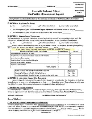 Greenville Technical College Financial Aid Clarification Form