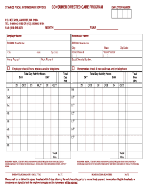 Stavros Homemaker Services Timesheet