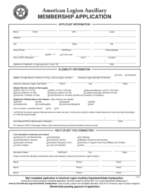 American Legion Auxiliary Membership Application