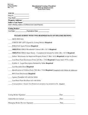 Residential Listing Checklist