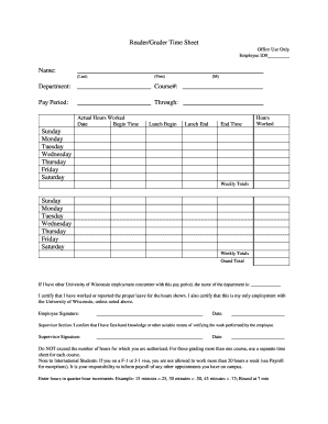 University of Wisconsin Reader Grader Time Sheet