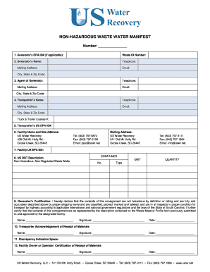 Non-Hazardous Waste Water Manifest