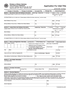 Utah Title Application Form