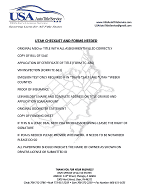 Utah Vehicle Title Application Checklist