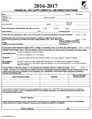 2016-2017 Financial Aid Supplemental Information Form