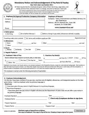 New York Pay Rate Notice