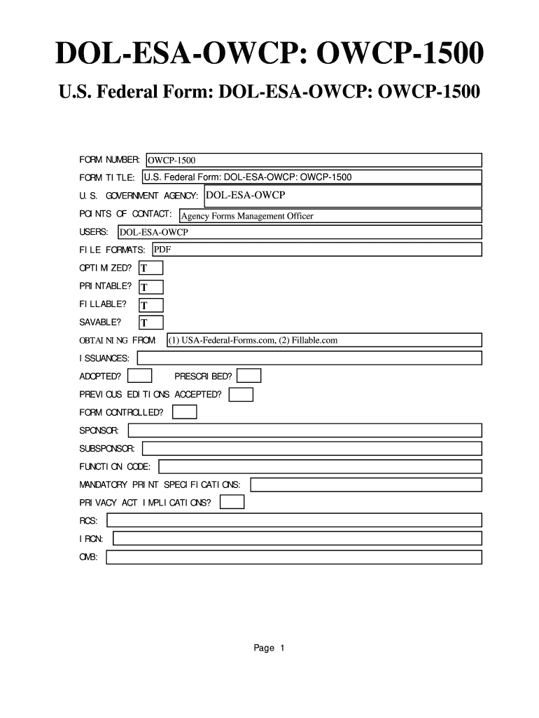 Fillable Online DOLESAOWCP bOWCPbb1500b US Federal Forms Fax Email