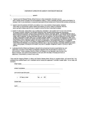 Participant Affidavit of Liability and Publicity Release
