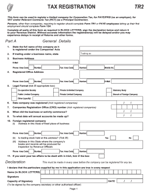 Ireland Tax Registration Form TR2