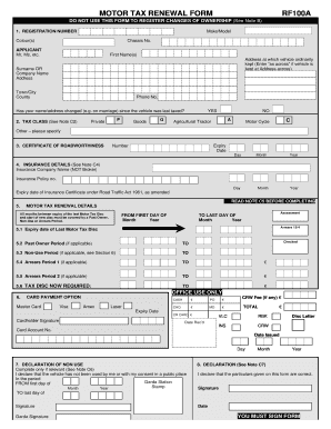 Motor Tax Renewal Form RF100A