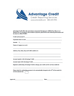 Advantage Credit Payment Authorization Form