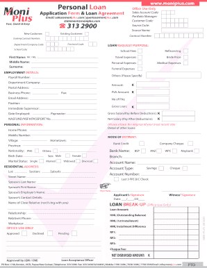 Personal Loan Oce Use Only Application Form Loan Agreement