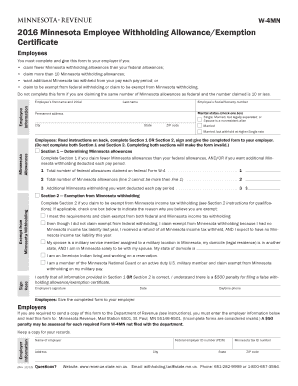 Minnesota Employee Withholding Allowance Certificate