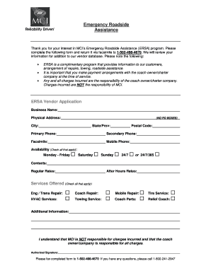 Emergency Roadside Assistance Vendor Application