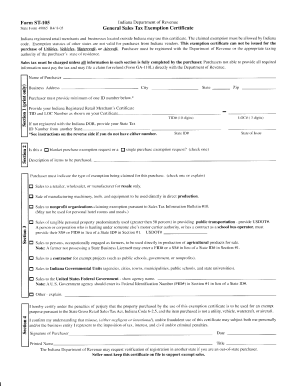 Indiana General Sales Tax Exemption Certificate