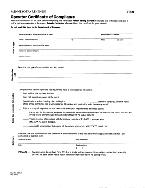 Minnesota Operator Certificate of Compliance