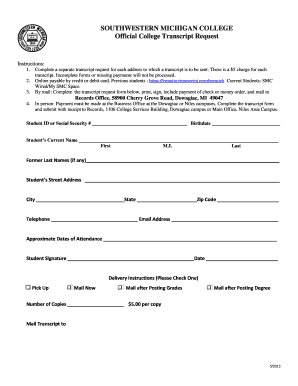 Southwestern Michigan College Transcript Request