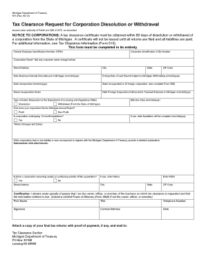 Michigan Tax Clearance Request for Corporation Dissolution