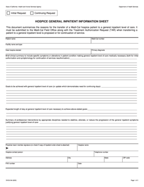 California Hospice General Inpatient Information Sheet