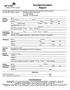 Girl Scouts Accident Incident Report Form