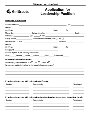 Girl Scouts Leadership Position Application