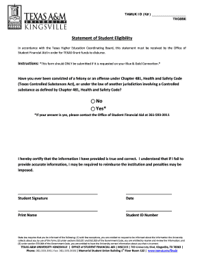 Texas Grant Student Eligibility Statement