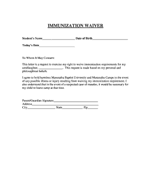 Immunization Waiver Form