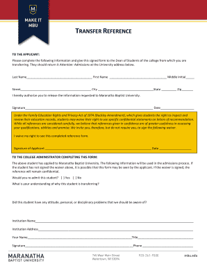 Transfer Reference Form