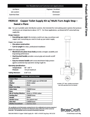 Product Submittal Form for Copper Toilet Supply Kit