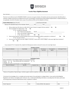 Transfer Player Eligibility Statement